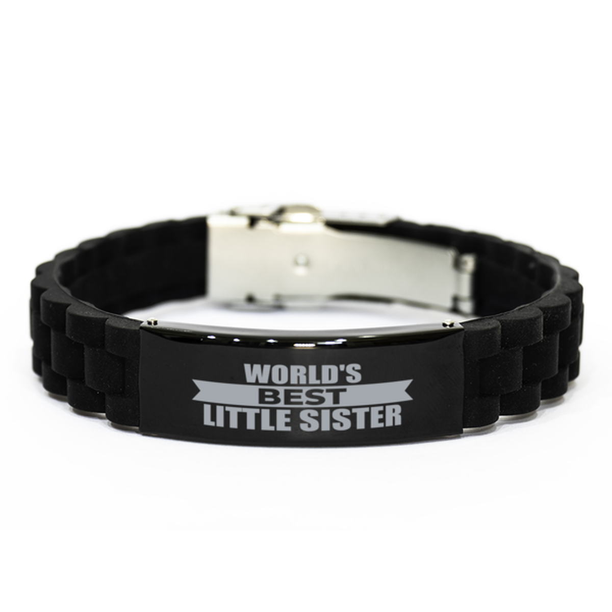 World's Best Little Sister Gifts, Funny Black Engraved Bracelet For Little Sister, Family Gifts For Women