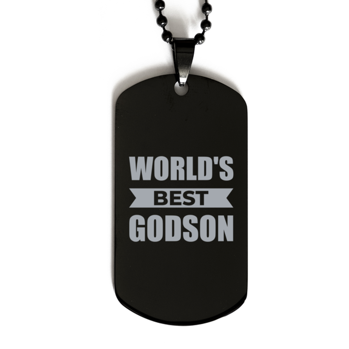 Worlds Best Godson Gifts, Funny Black Engraved Dog Tag For Godson, Birthday Presents For Men