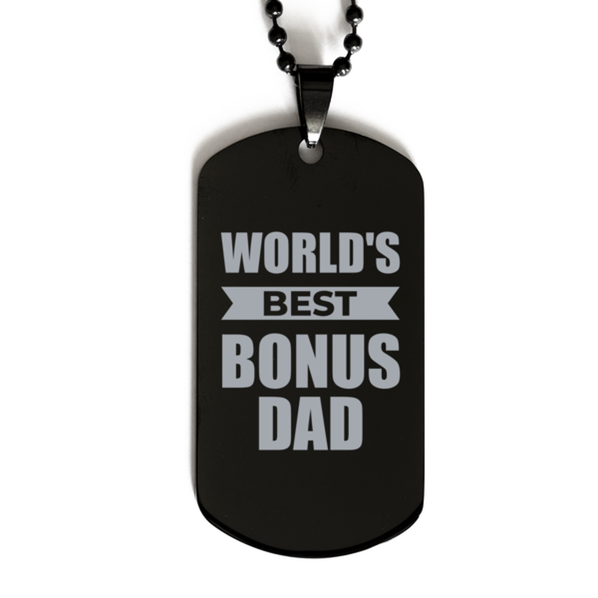 Worlds Best Bonus Dad Gifts, Funny Black Engraved Dog Tag For Bonus Dad, Birthday Presents For Men
