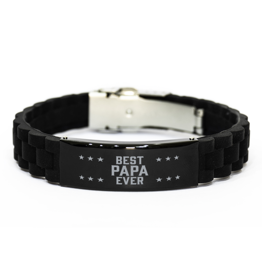 Best Papa Ever Papa Gifts, Funny Black Engraved Bracelet For Papa, Family Gifts For Men