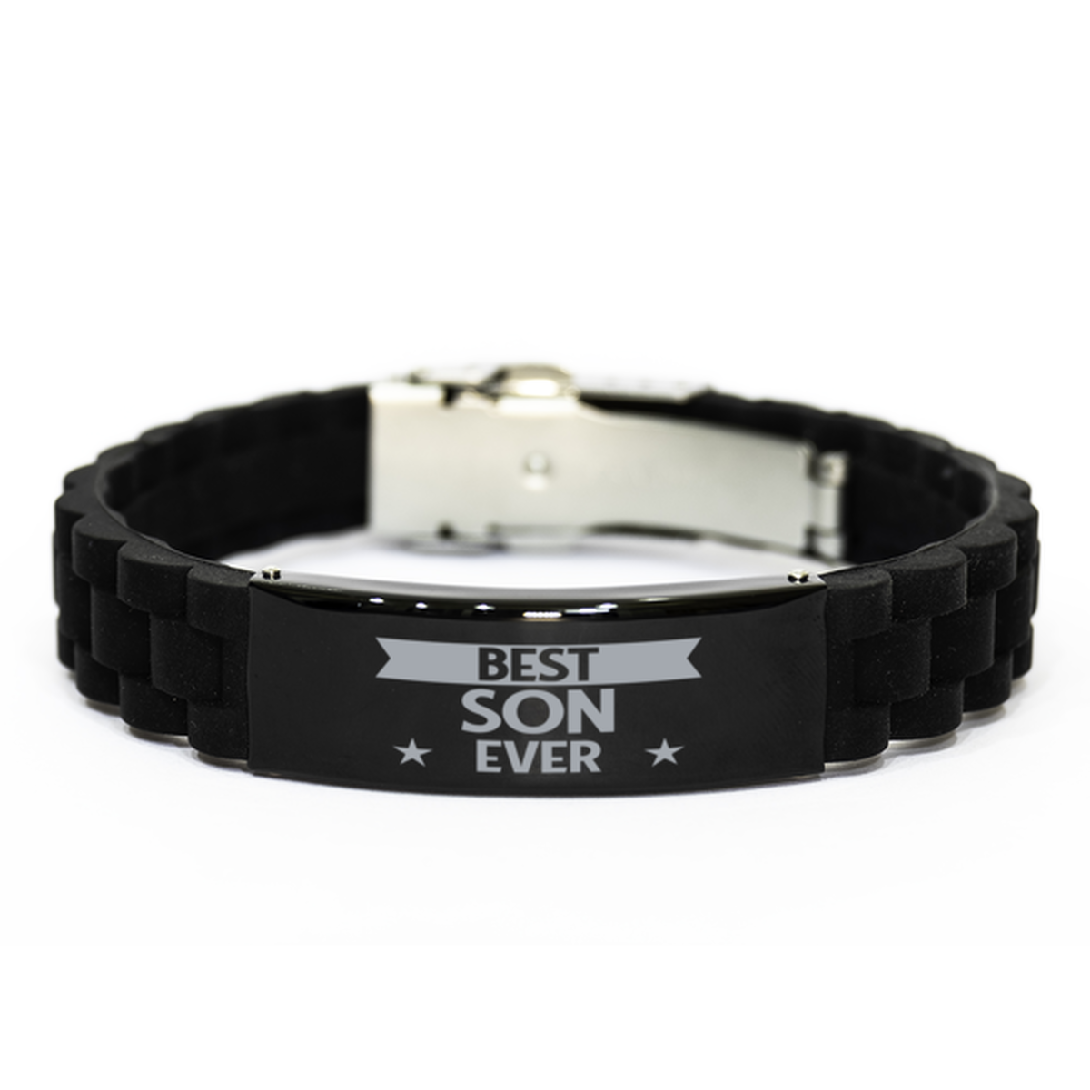 Best Son Ever Son Gifts, Funny Black Engraved Bracelet For Son, Family Gifts For Men