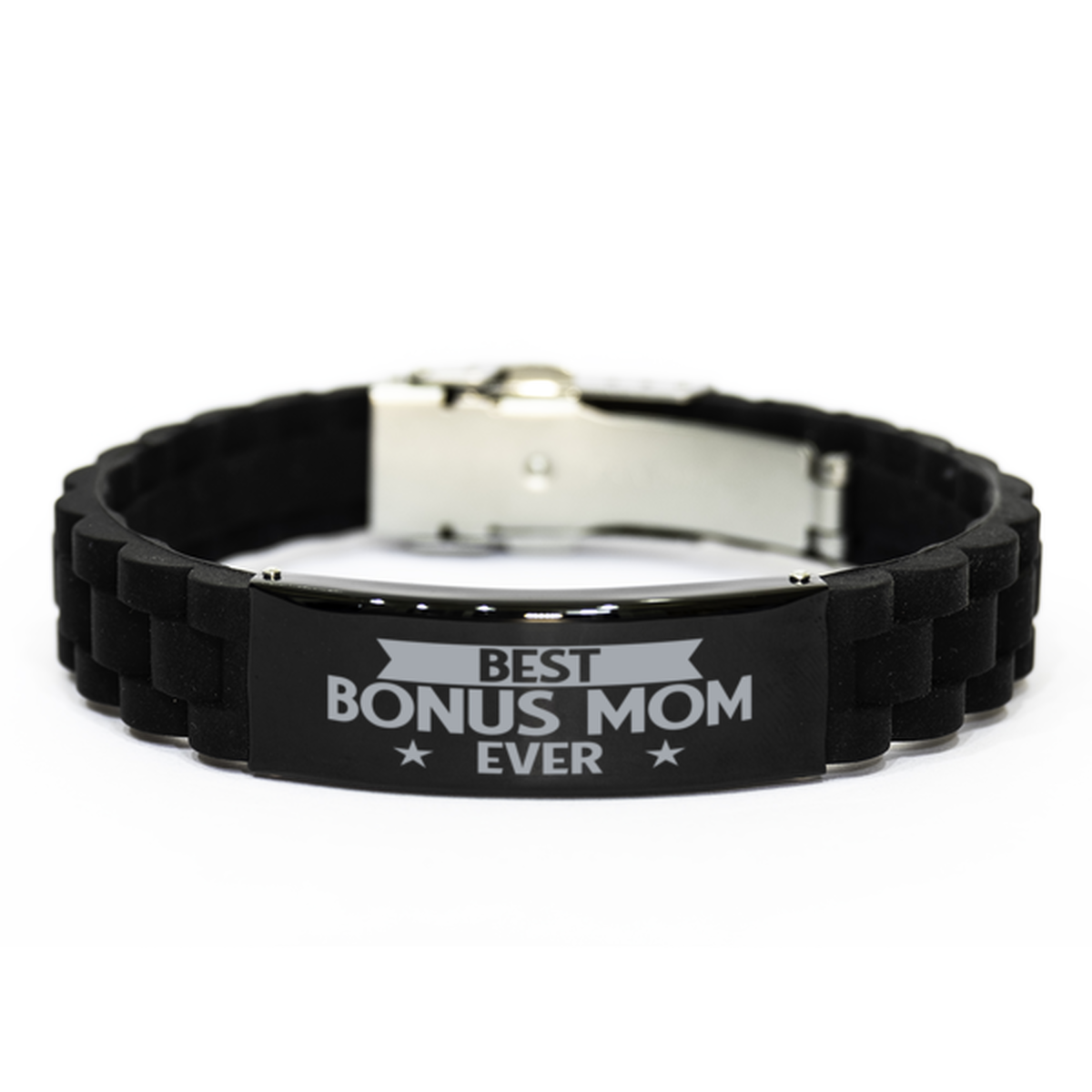Best Bonus Mom Ever Bonus Mom Gifts, Funny Black Engraved Bracelet For Bonus Mom, Family Gifts For Women