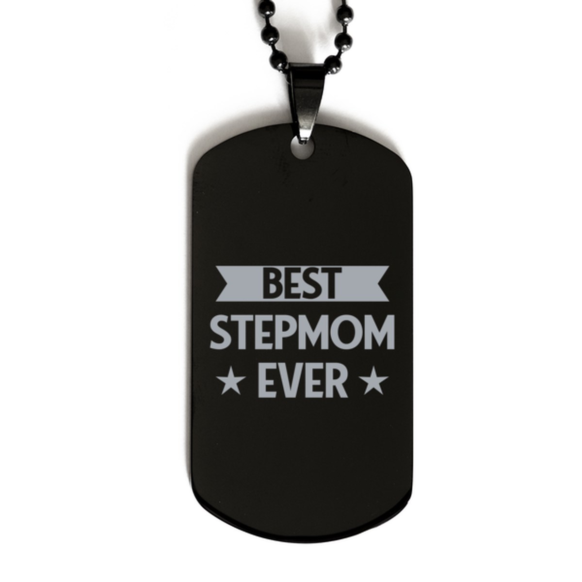Best Stepmom Ever Stepmom Gifts, Funny Black Dog Tag For Stepmom, Birthday Family Presents Engraved Necklace For Women