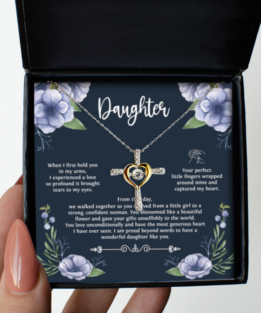 Daughter Necklace From Mom and Dad, When I First Held You, Sentimental Cross Dancing Pendant Jewelry For Women, Meaningful Birthday Necklace for Daughter
