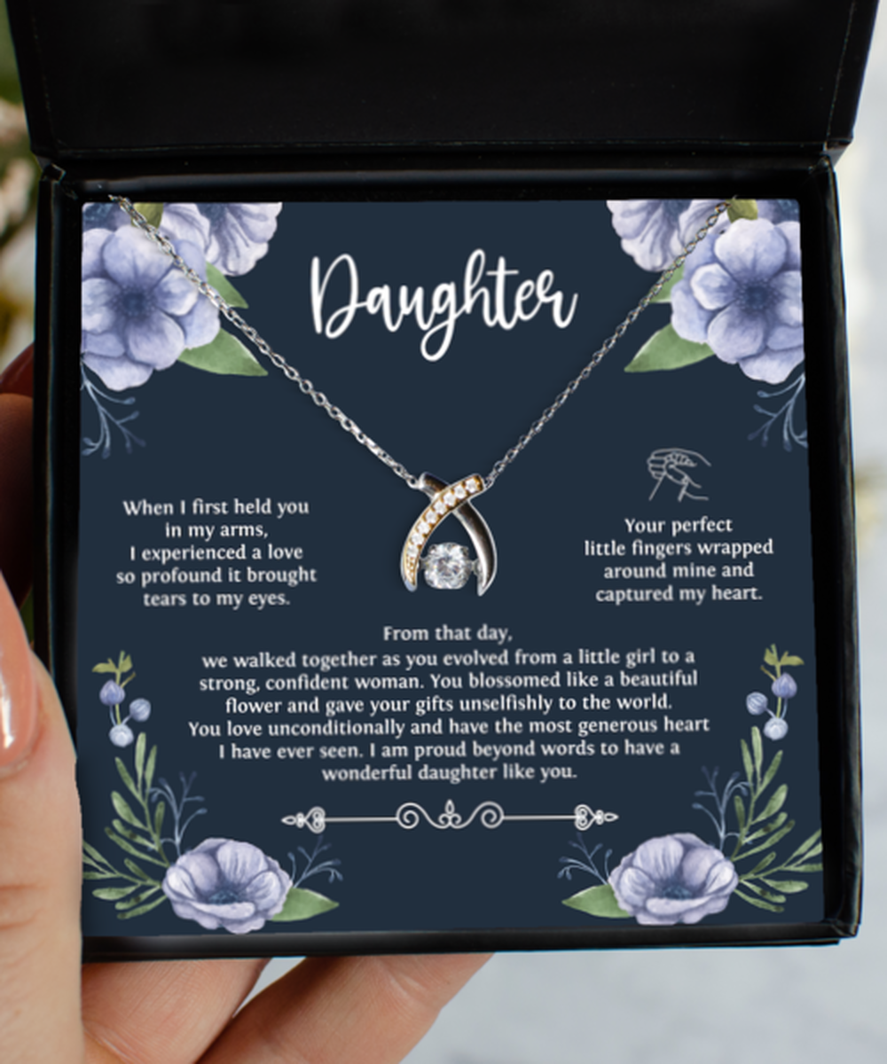 Daughter Necklace From Mom and Dad, When I First Held You, Sentimental Wishbone Pendant Jewelry For Women, Meaningful Birthday Necklace for Daughter