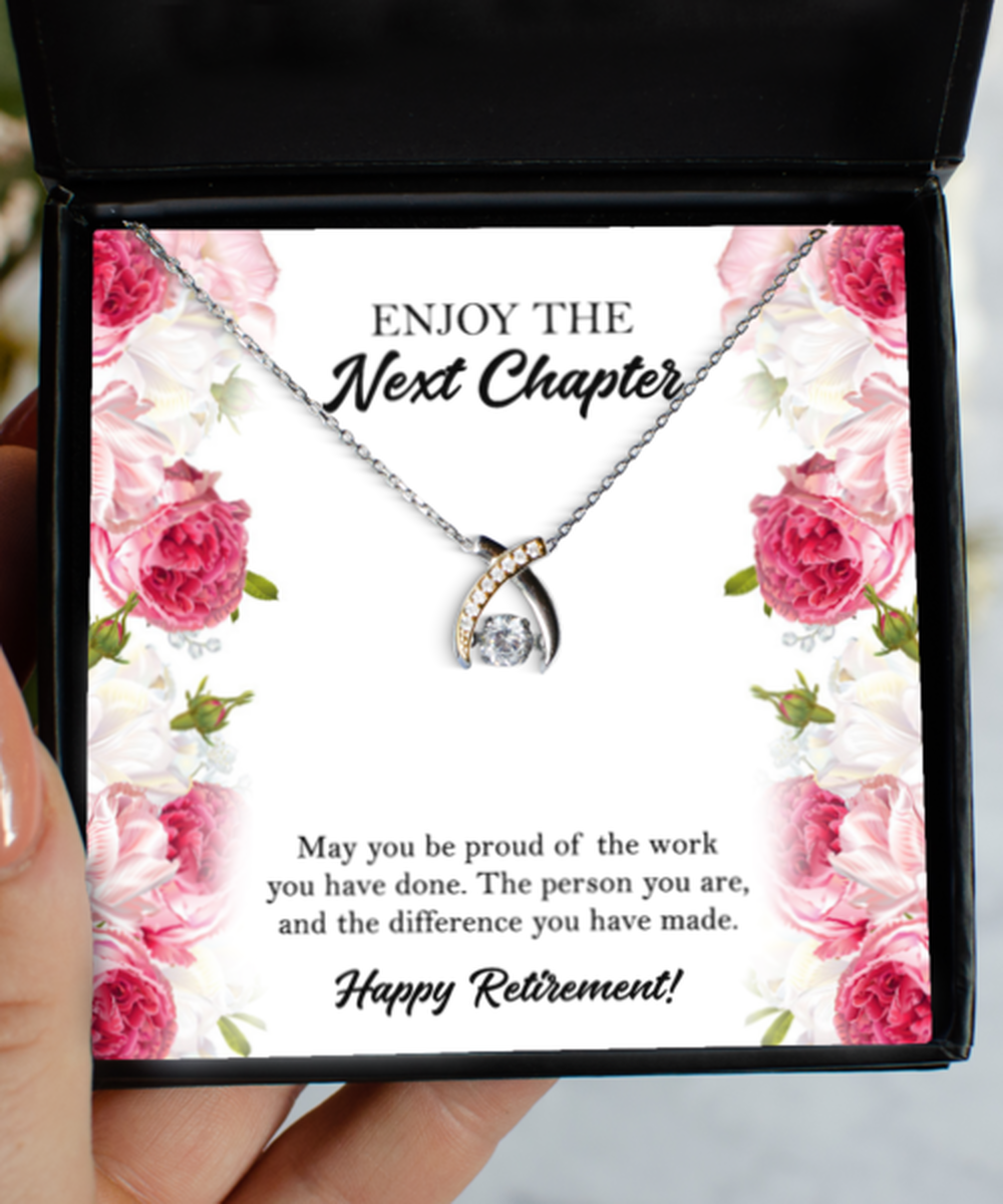 Retirement Gifts, Happy Retirement, Happy Retirement Wishbone Dancing Neckace For Women, Retirement Party Favor From Friends Coworkers