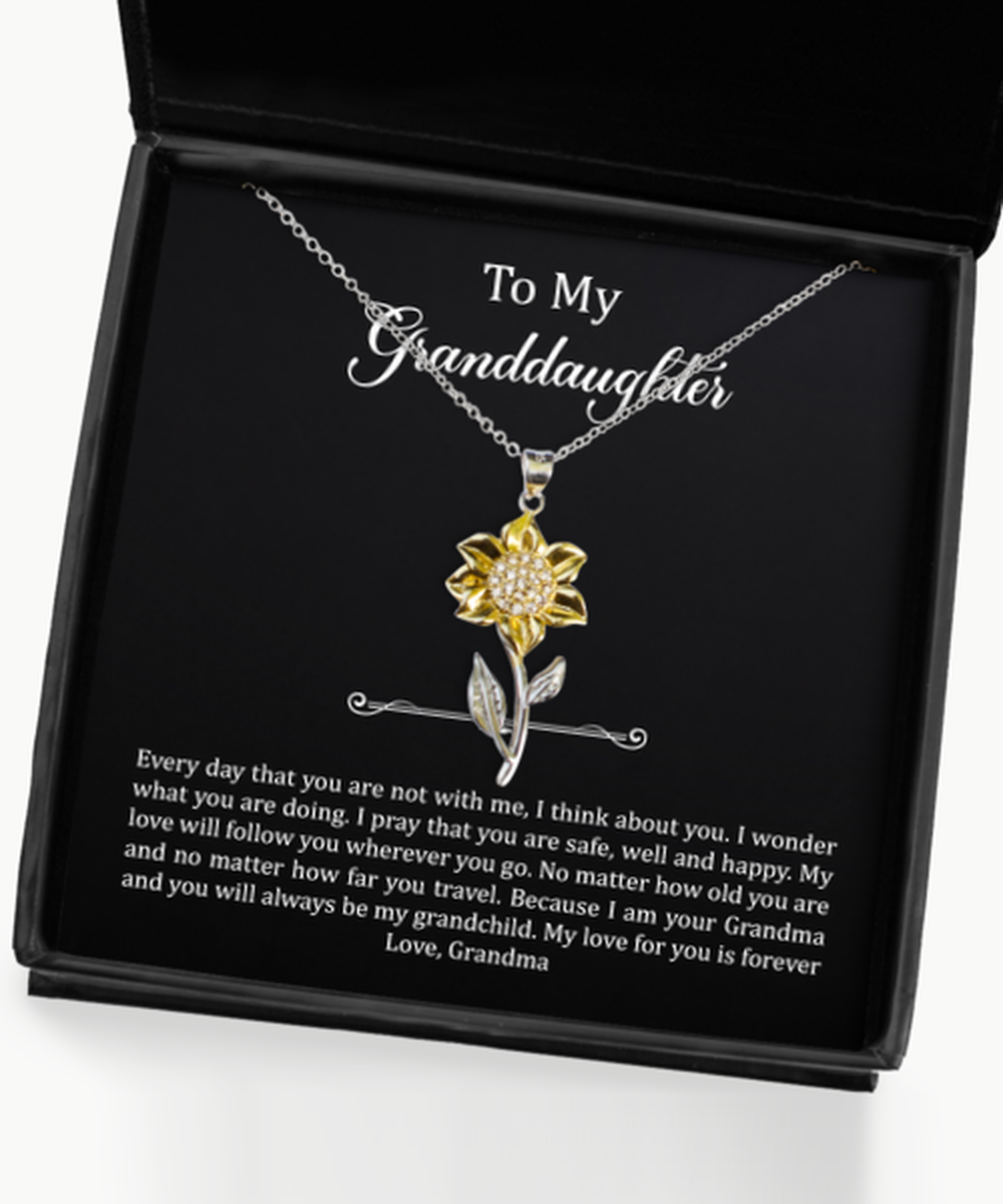 To My Granddaughter Gifts, My Love Will Follow You, Sunflower Pendant Necklace For Women, Birthday Jewelry Gifts From Grandma