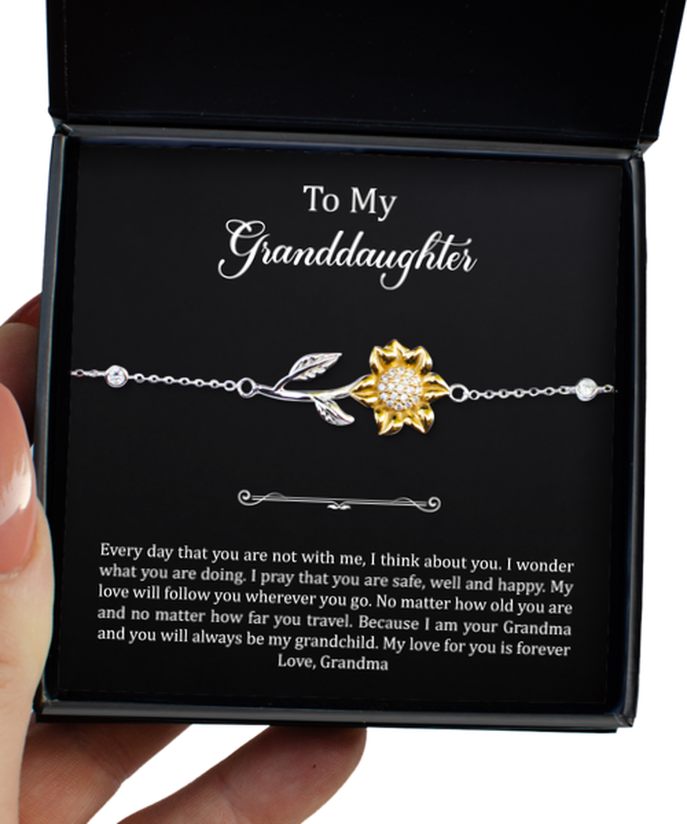 To My Granddaughter Gifts, My Love Will Follow You, Sunflower Bracelet For Women, Birthday Jewelry Gifts From Grandma
