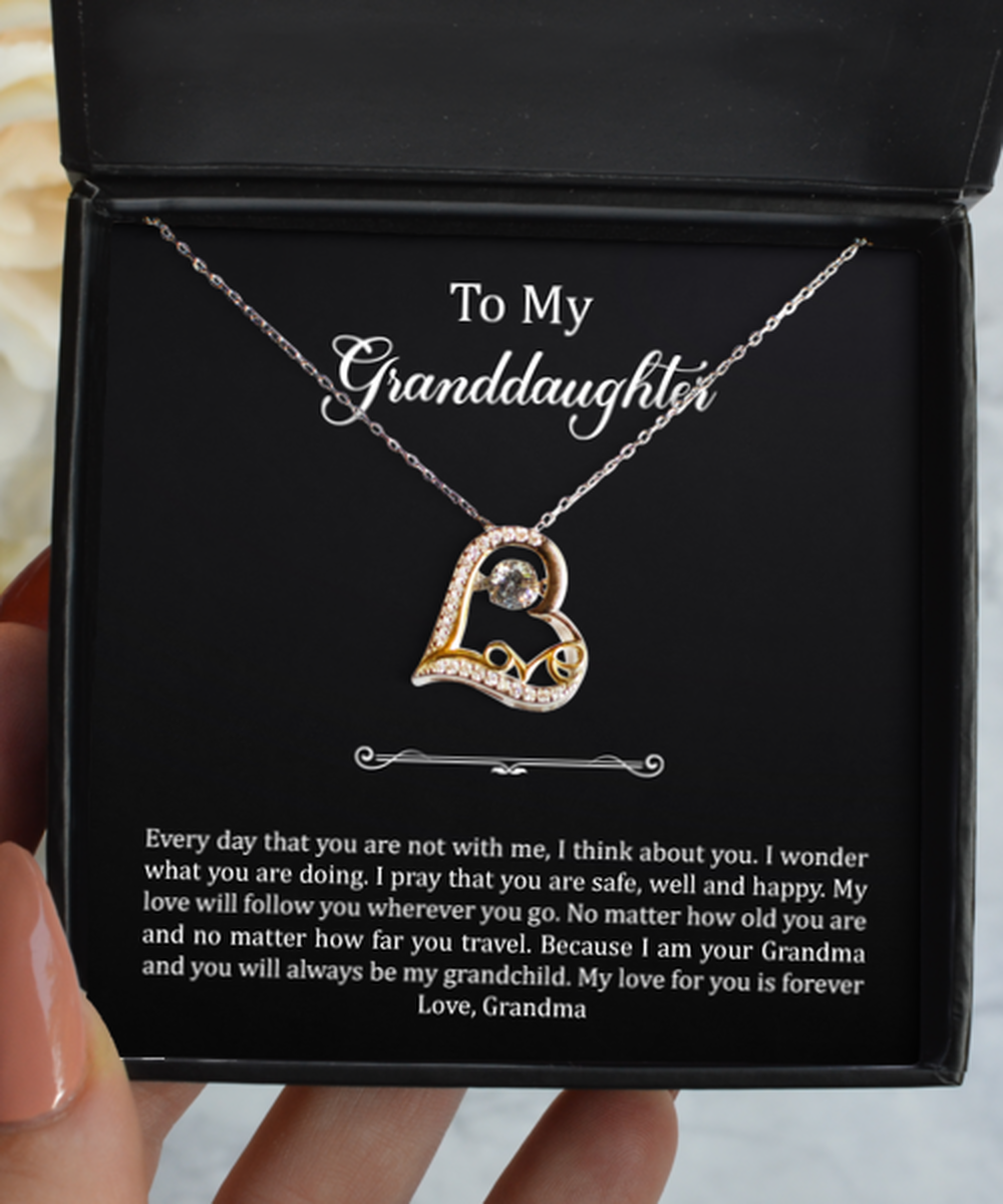 To My Granddaughter Gifts, My Love Will Follow You, Love Dancing Necklace For Women, Birthday Jewelry Gifts From Grandma