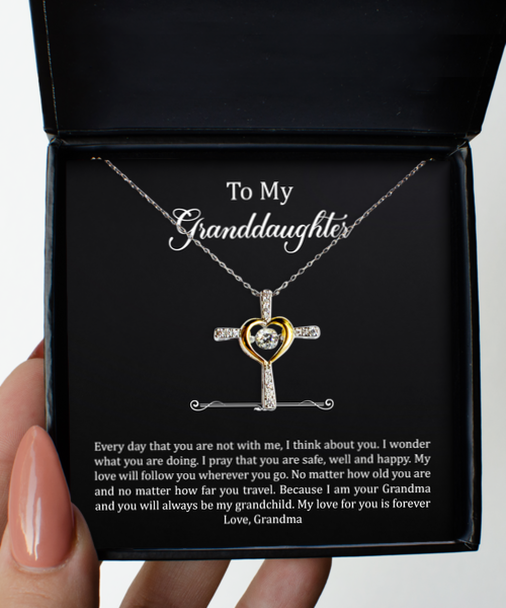 To My Granddaughter Gifts, My Love Will Follow You, Cross Dancing Necklace For Women, Birthday Jewelry Gifts From Grandma
