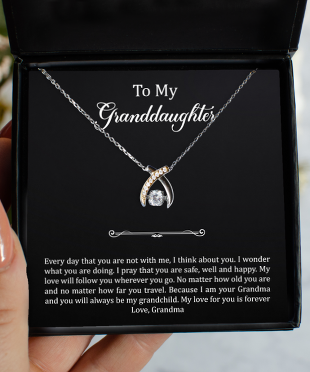 To My Granddaughter Gifts, My Love Will Follow You, Wishbone Dancing Necklace For Women, Birthday Jewelry Gifts From Grandma