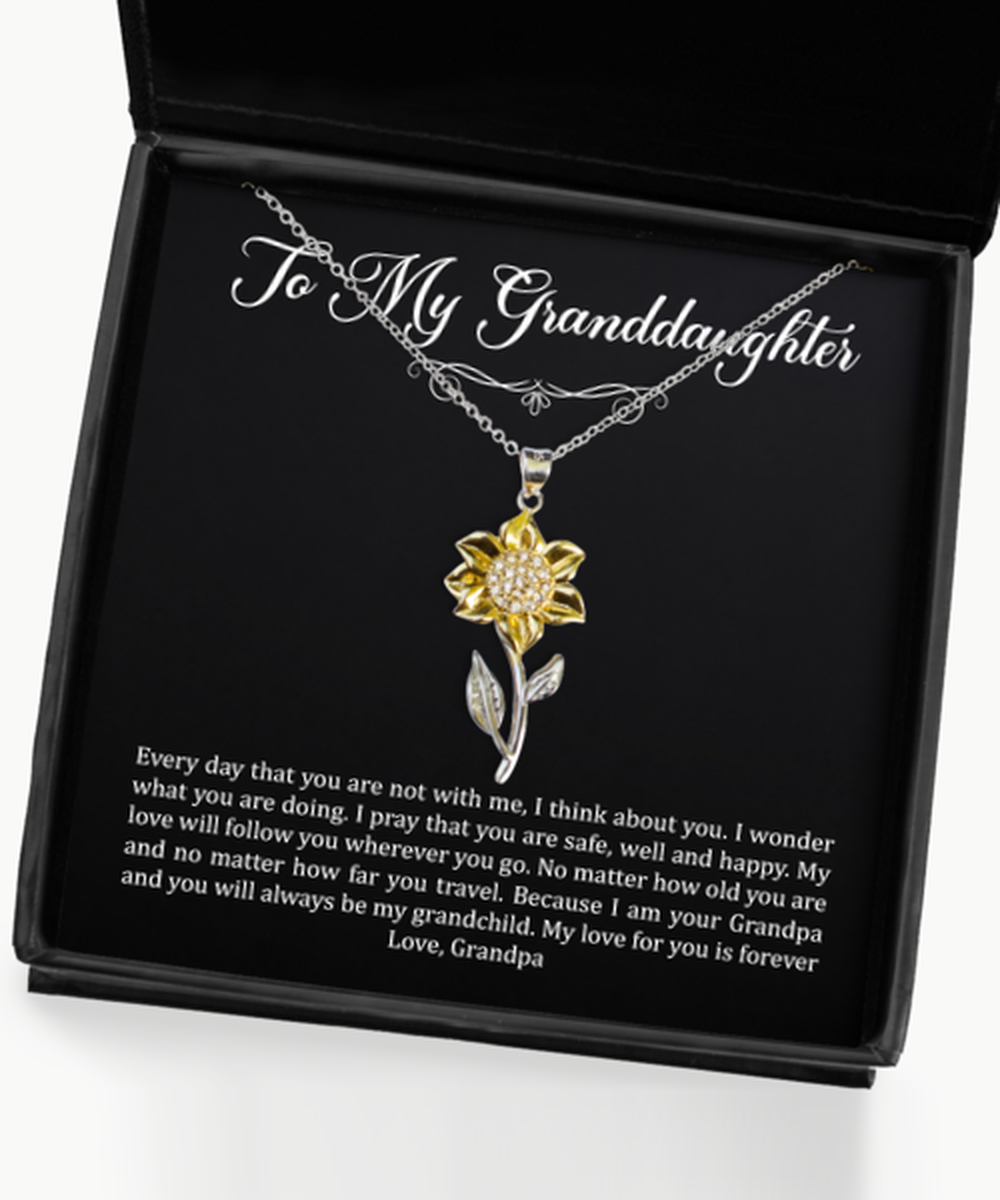 To My Granddaughter Gifts, My Love Will Follow You, Sunflower Pendant Necklace For Women, Birthday Jewelry Gifts From Grandpa