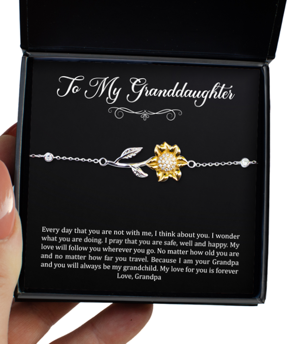 To My Granddaughter Gifts, My Love Will Follow You, Sunflower Bracelet For Women, Birthday Jewelry Gifts From Grandpa