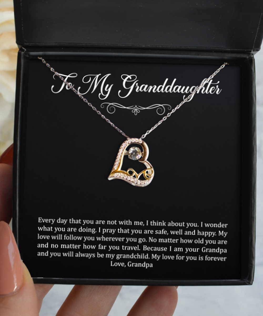 To My Granddaughter Gifts, My Love Will Follow You, Love Dancing Necklace For Women, Birthday Jewelry Gifts From Grandpa