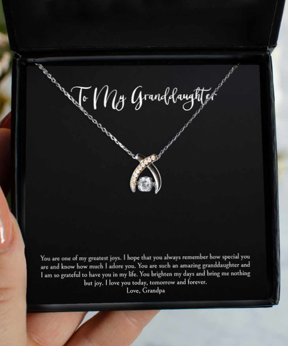 To My Granddaughter Gifts, You Brighten My Days, Wishbone Dancing Necklace For Women, Birthday Jewelry Gifts From Grandpa