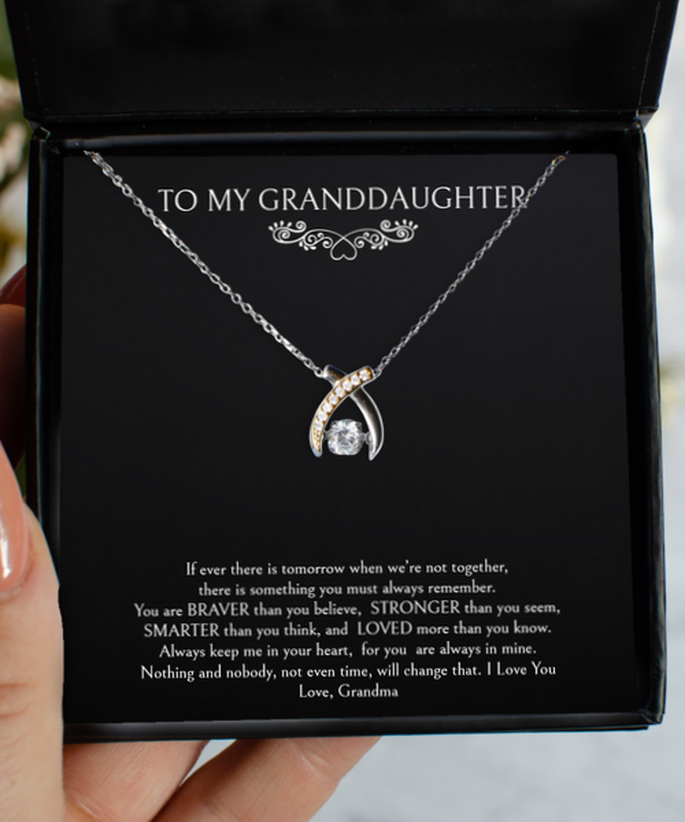 To My Granddaughter Gifts, Keep Me In Your Heart, Wishbone Dancing Necklace For Women, Birthday Jewelry Gifts From Grandma