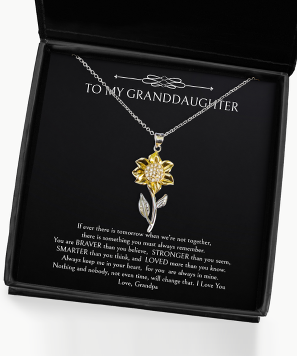 To My Granddaughter Gifts, Keep Me In Your Heart, Sunflower Pendant Necklace For Women, Birthday Jewelry Gifts From Grandpa