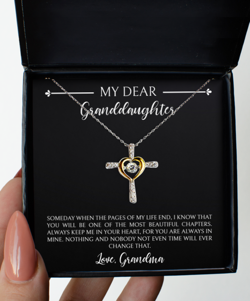 To My Granddaughter Gifts, Beautiful Chapter, Cross Dancing Necklace For Women, Birthday Jewelry Gifts From Grandma