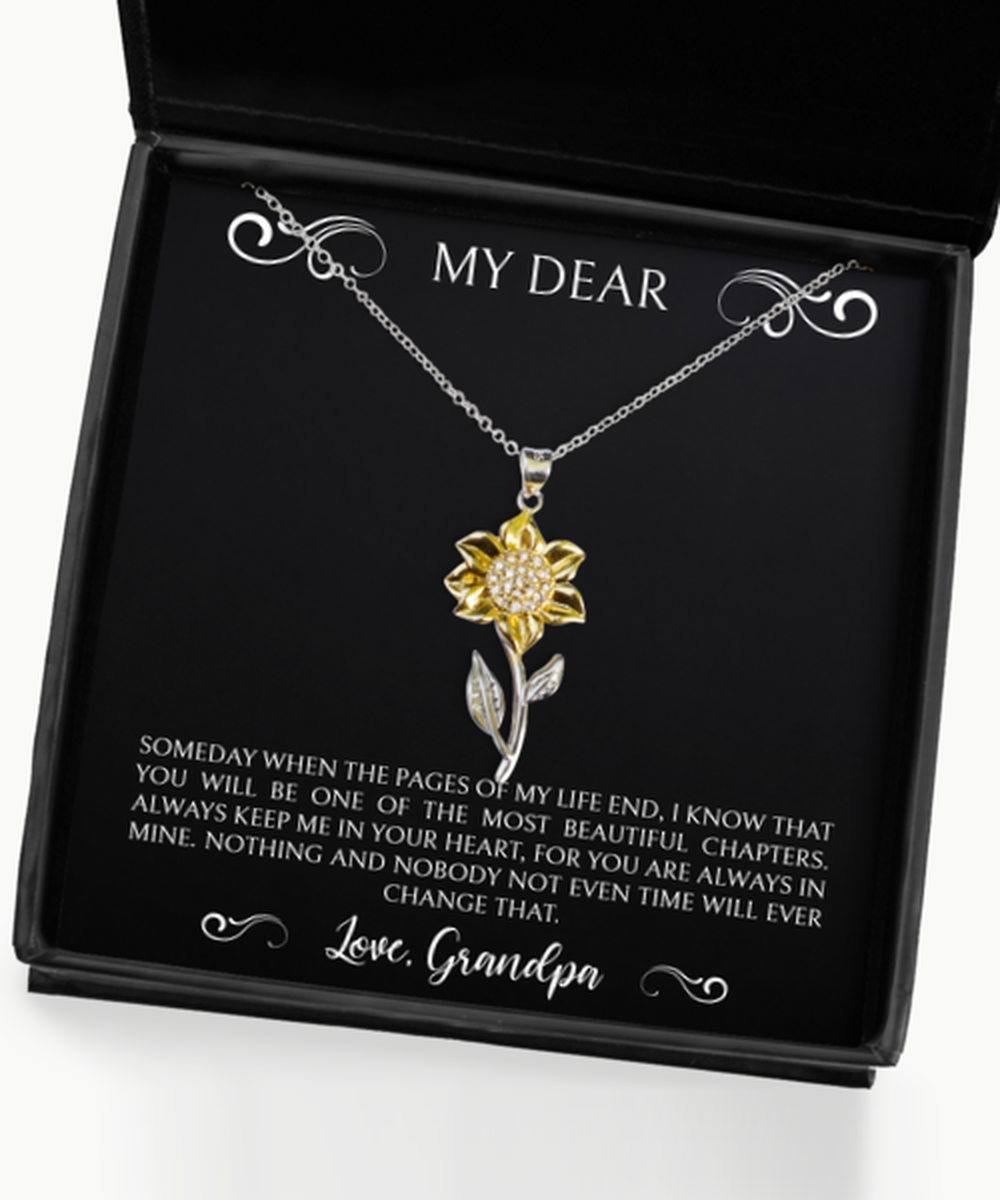 To My Granddaughter Gifts, Beautiful Chapter, Sunflower Pendant Necklace For Women, Birthday Jewelry Gifts From Grandpa