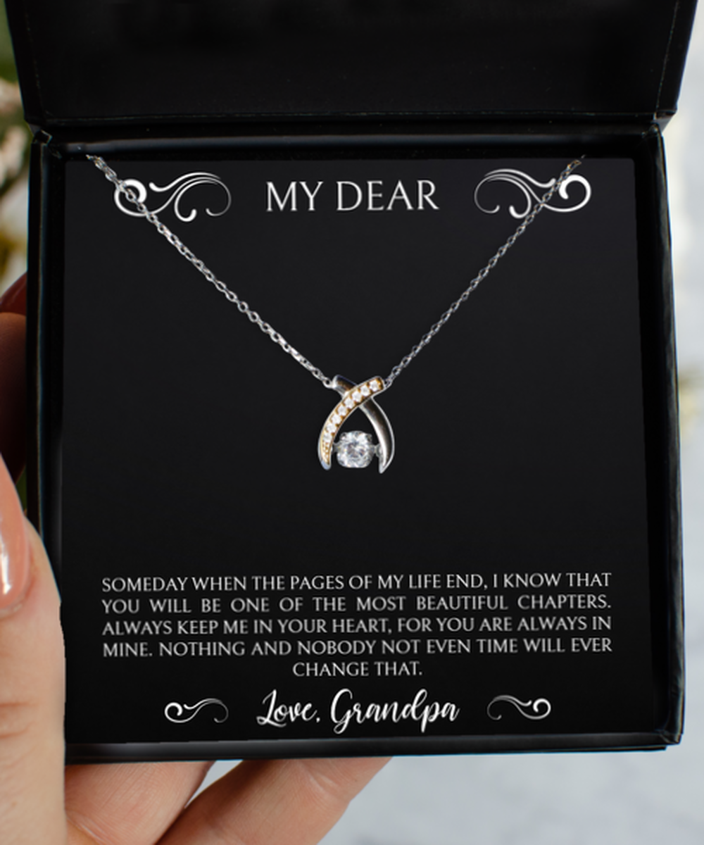 To My Granddaughter Gifts, Beautiful Chapter, Wishbone Dancing Necklace For Women, Birthday Jewelry Gifts From Grandpa
