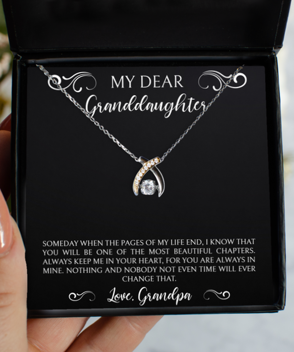 To My Granddaughter Gifts, Beautiful Chapter, Wishbone Dancing Necklace For Women, Birthday Jewelry Gifts From Grandpa