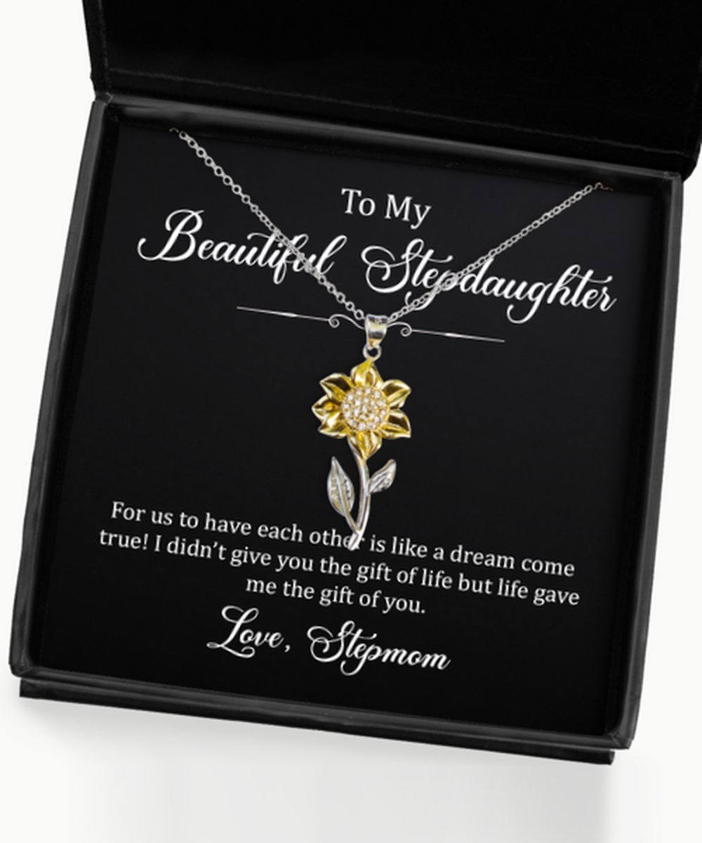 To My Stepdaughter Gifts, Dream Come True, Sunflower Pendant Necklace For Women, Birthday Jewelry Gifts From Stepmom