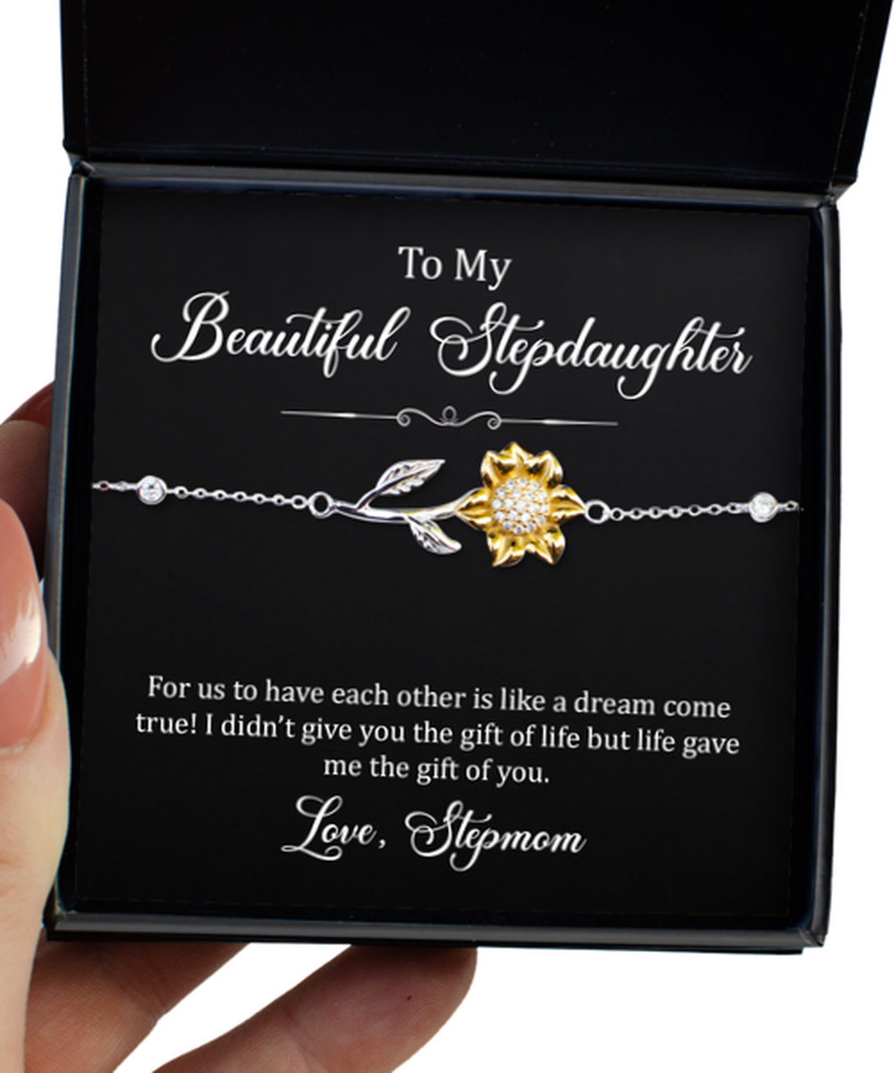 To My Stepdaughter Gifts, Dream Come True, Sunflower Bracelet For Women, Birthday Jewelry Gifts From Stepmom