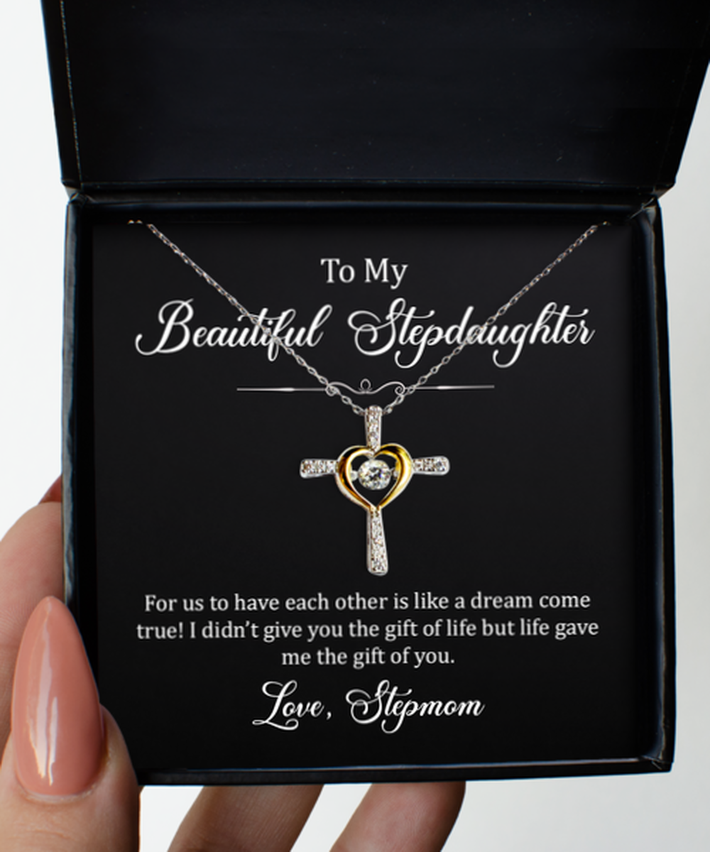 To My Stepdaughter Gifts, Dream Come True, Cross Dancing Necklace For Women, Birthday Jewelry Gifts From Stepmom