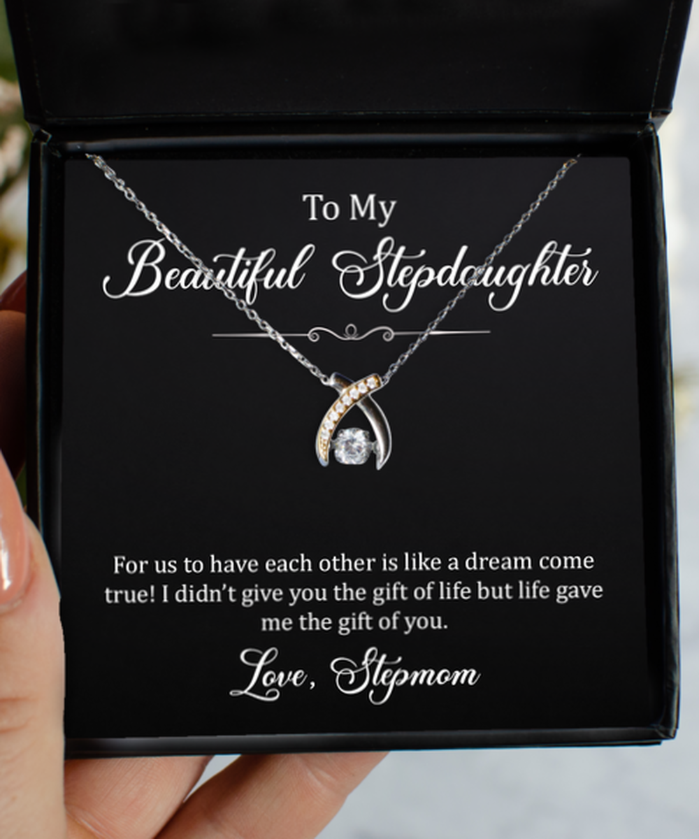 To My Stepdaughter Gifts, Dream Come True, Wishbone Dancing Necklace For Women, Birthday Jewelry Gifts From Stepmom