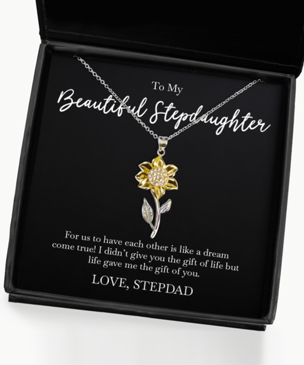 To My Stepdaughter Gifts, Dream Come True, Sunflower Pendant Necklace For Women, Birthday Jewelry Gifts From Stepdad