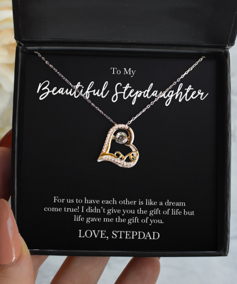 To My Stepdaughter Gifts, Dream Come True, Love Dancing Necklace For Women, Birthday Jewelry Gifts From Stepdad