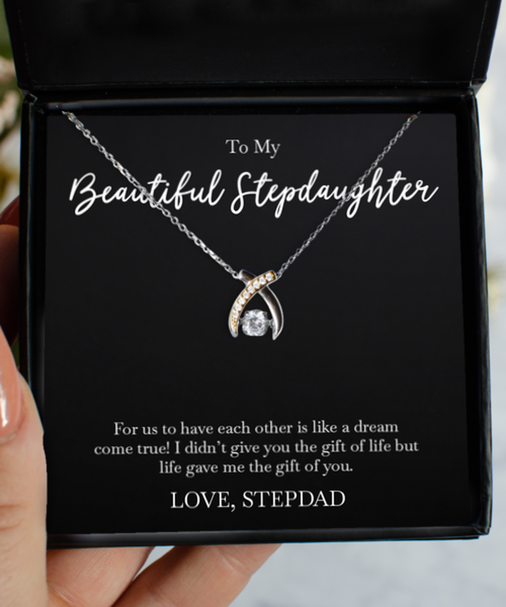 To My Stepdaughter Gifts, Dream Come True, Wishbone Dancing Necklace For Women, Birthday Jewelry Gifts From Stepdad