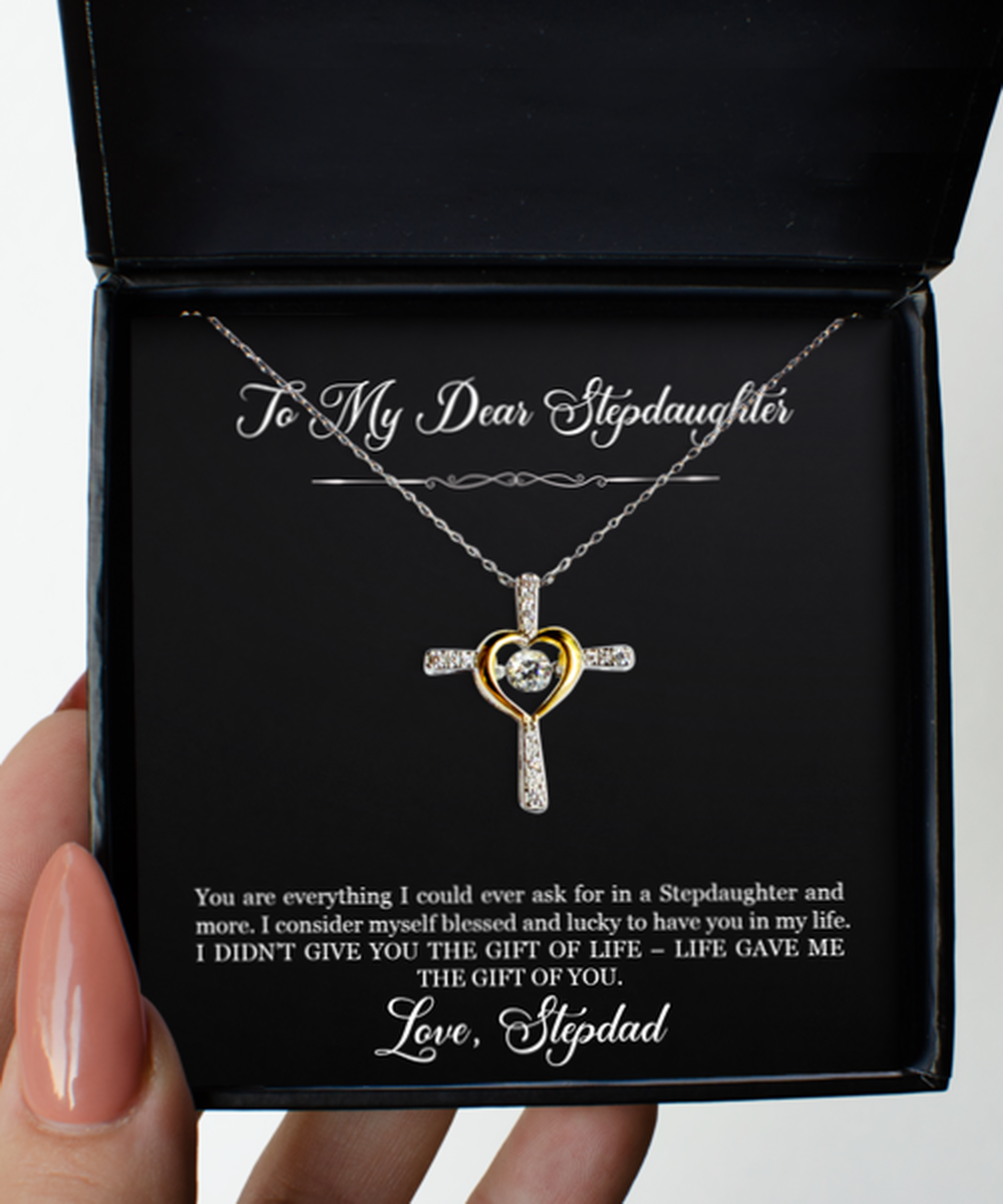 To My Stepdaughter Gifts, I Am Blessed And Lucky, Cross Dancing Necklace For Women, Birthday Jewelry Gifts From Stepdad