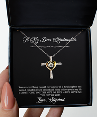 Load image into Gallery viewer, To My Stepdaughter Gifts, I Am Blessed And Lucky, Cross Dancing Necklace For Women, Birthday Jewelry Gifts From Stepdad

