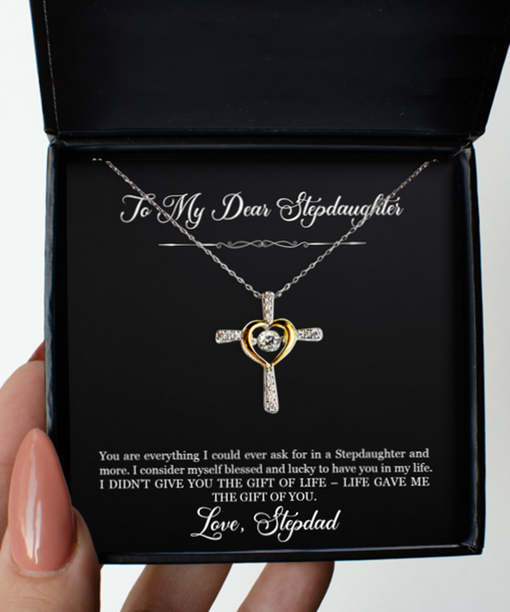 To My Stepdaughter Gifts, I Am Blessed And Lucky, Cross Dancing Necklace For Women, Birthday Jewelry Gifts From Stepdad
