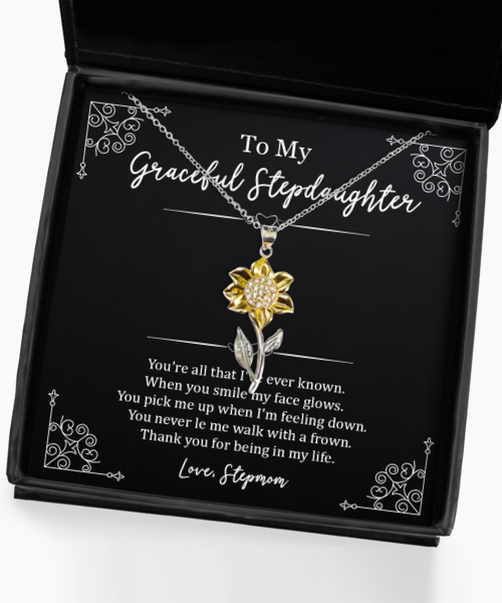 To My Stepdaughter Gifts, Thank You For Being In My Life, Sunflower Pendant Necklace For Women, Birthday Jewelry Gifts From Stepmom