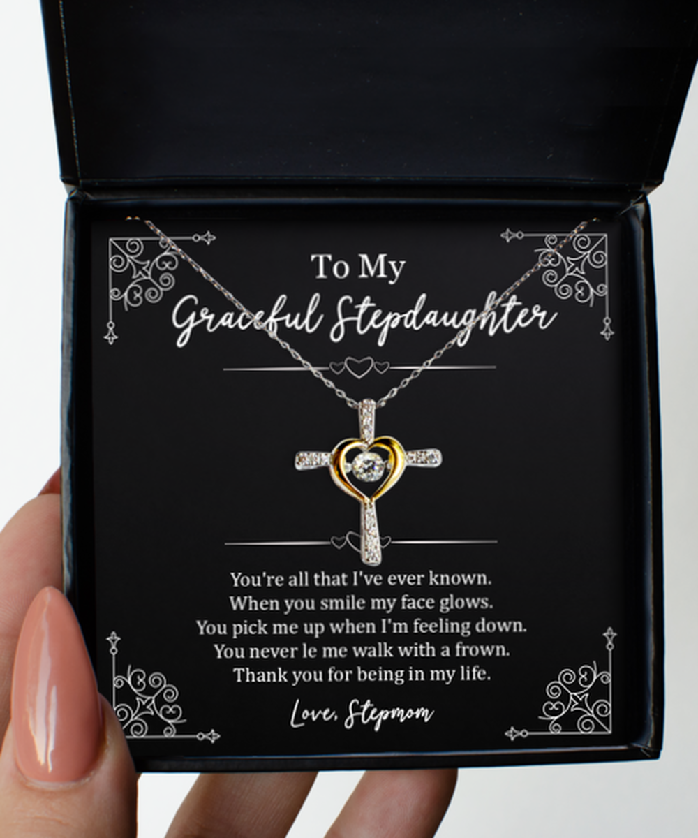 To My Stepdaughter Gifts, Thank You For Being In My Life, Cross Dancing Necklace For Women, Birthday Jewelry Gifts From Stepmom