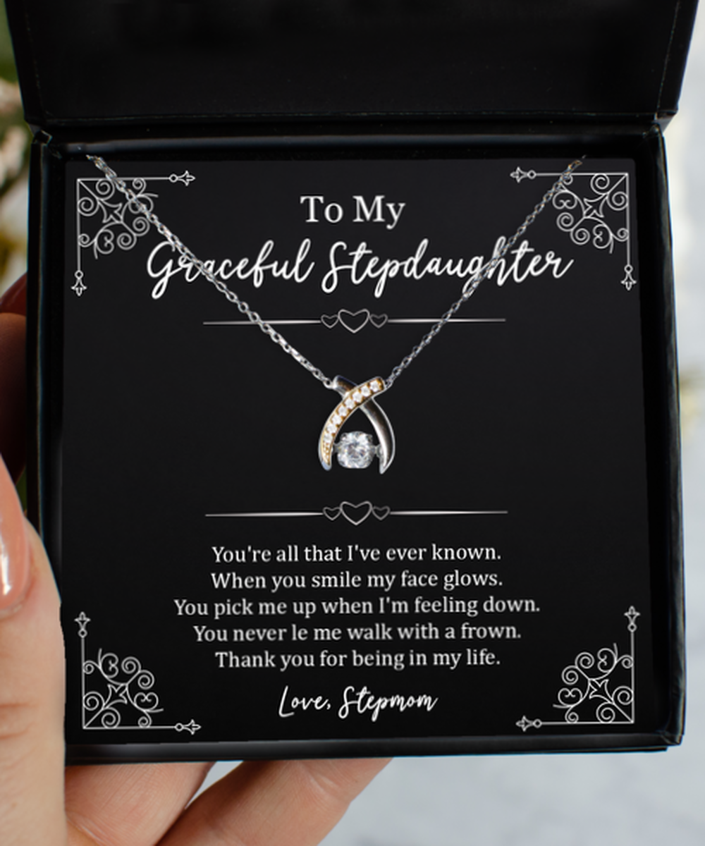 To My Stepdaughter Gifts, Thank You For Being In My Life, Wishbone Dancing Necklace For Women, Birthday Jewelry Gifts From Stepmom