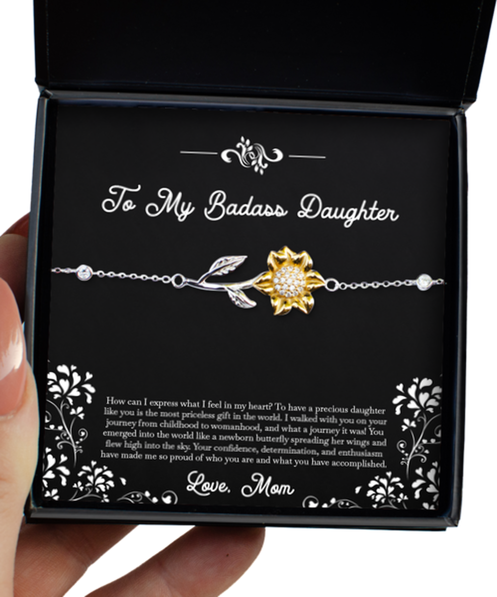 To My Badass Daughter Gifts, Precious Daughter Like You, Sunflower Bracelet For Women, Birthday Jewelry Gifts From Mom