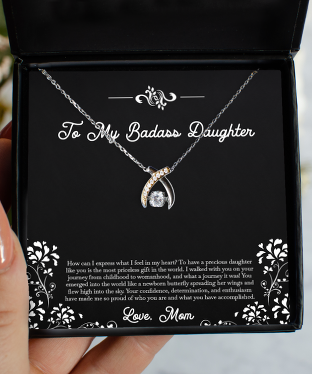 To My Badass Daughter Gifts, Precious Daughter Like You, Wishbone Dancing Neckace For Women, Birthday Jewelry Gifts From Mom
