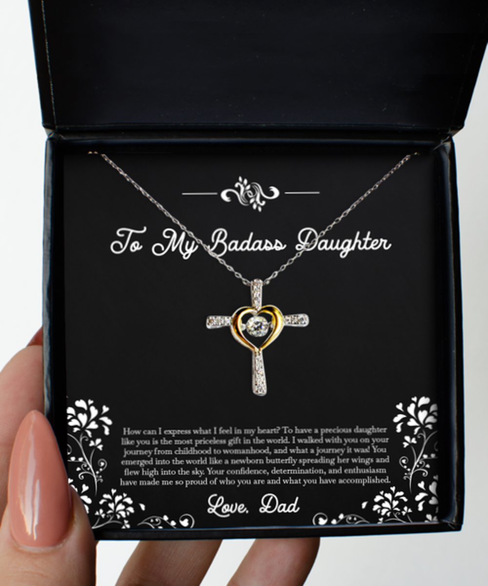 To My Badass Daughter Gifts, Precious Daughter Like You, Cross Dancing Necklace For Women, Birthday Jewelry Gifts From Dad