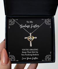 Load image into Gallery viewer, To My Badass Sister Gifts, You&#39;re Amazing, Cross Dancing Necklace For Women, Birthday Jewelry Gifts From Sister
