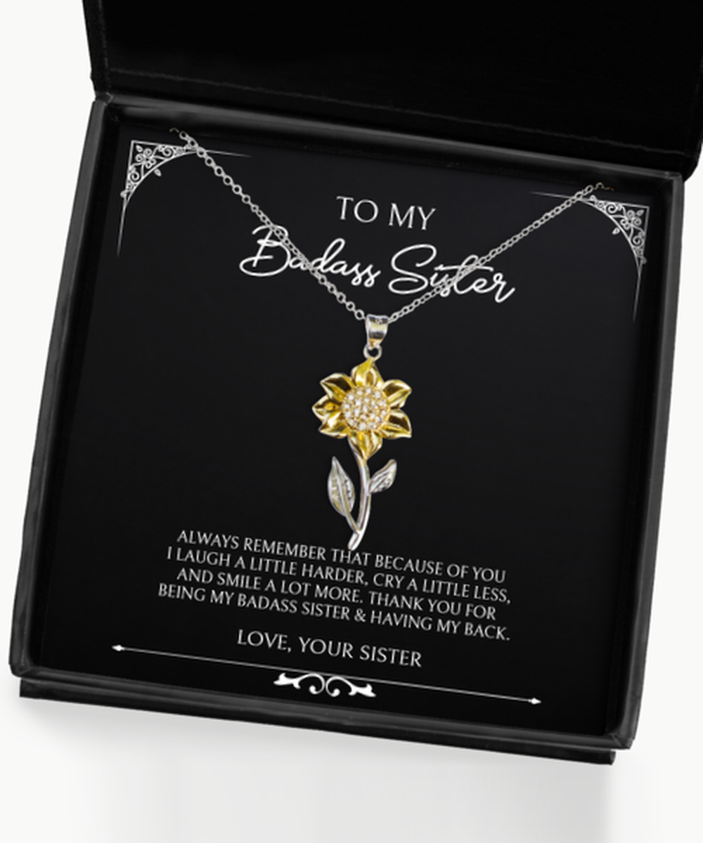 To My Badass Sister Gifts, Always Remember, Sunflower Pendant Necklace For Women, Birthday Jewelry Gifts From Sister