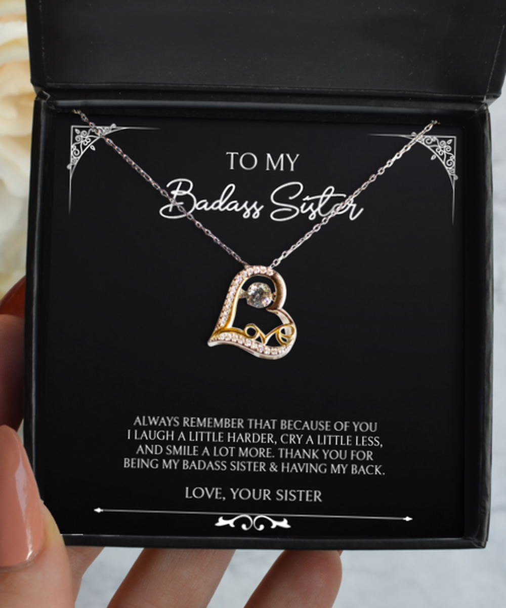 To My Badass Sister Gifts, Always Remember, Love Dancing Necklace For Women, Birthday Jewelry Gifts From Sister