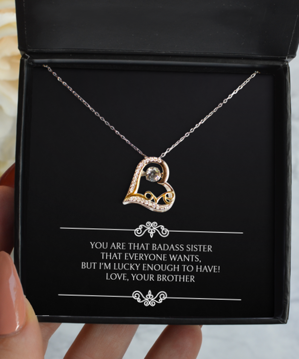 To My Badass Sister Gifts, Lucky Enough, Love Dancing Necklace For Women, Birthday Jewelry Gifts From Brother