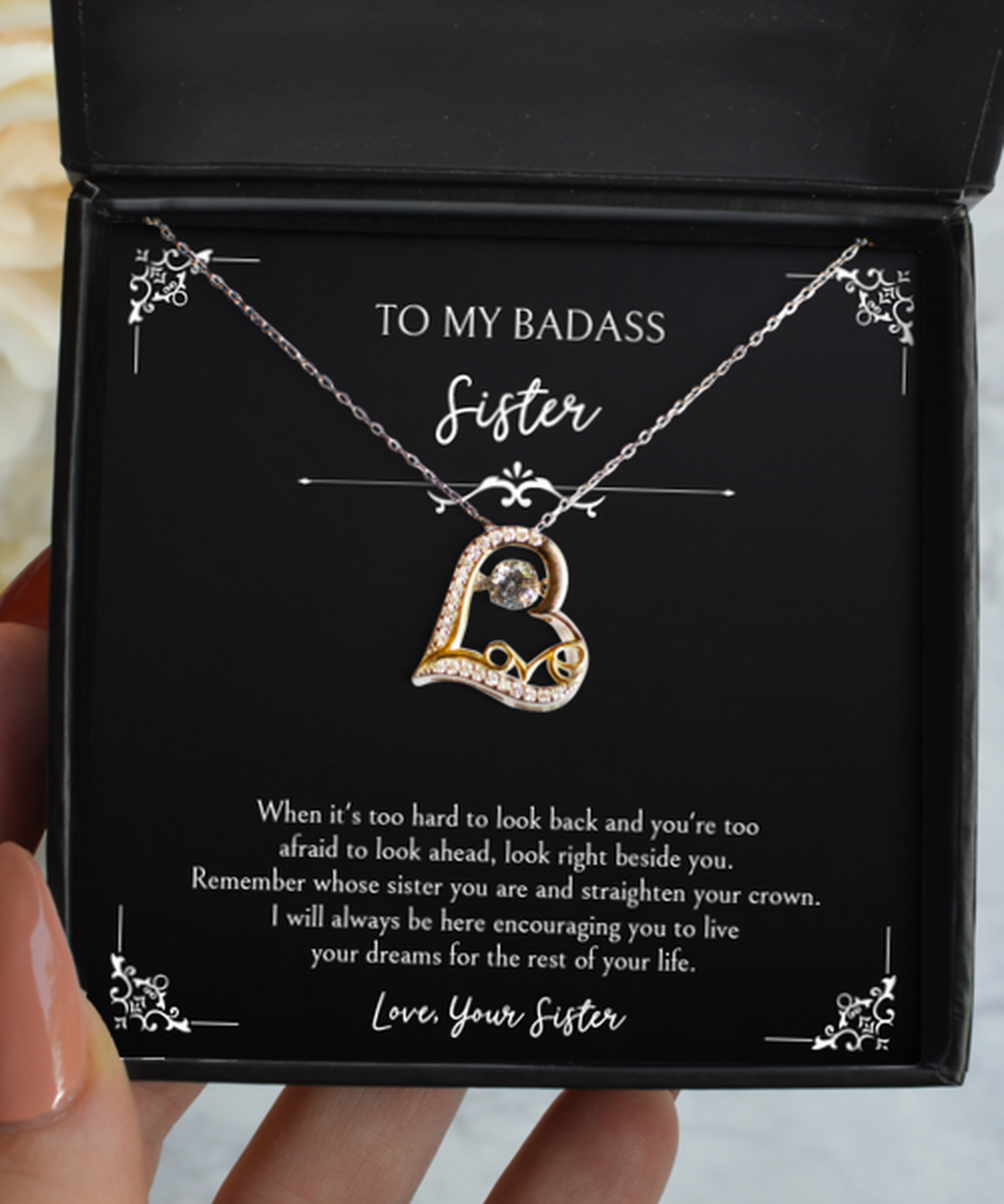 To My Badass Sister Gifts, Right Beside You, Love Dancing Necklace For Women, Birthday Jewelry Gifts From Sister