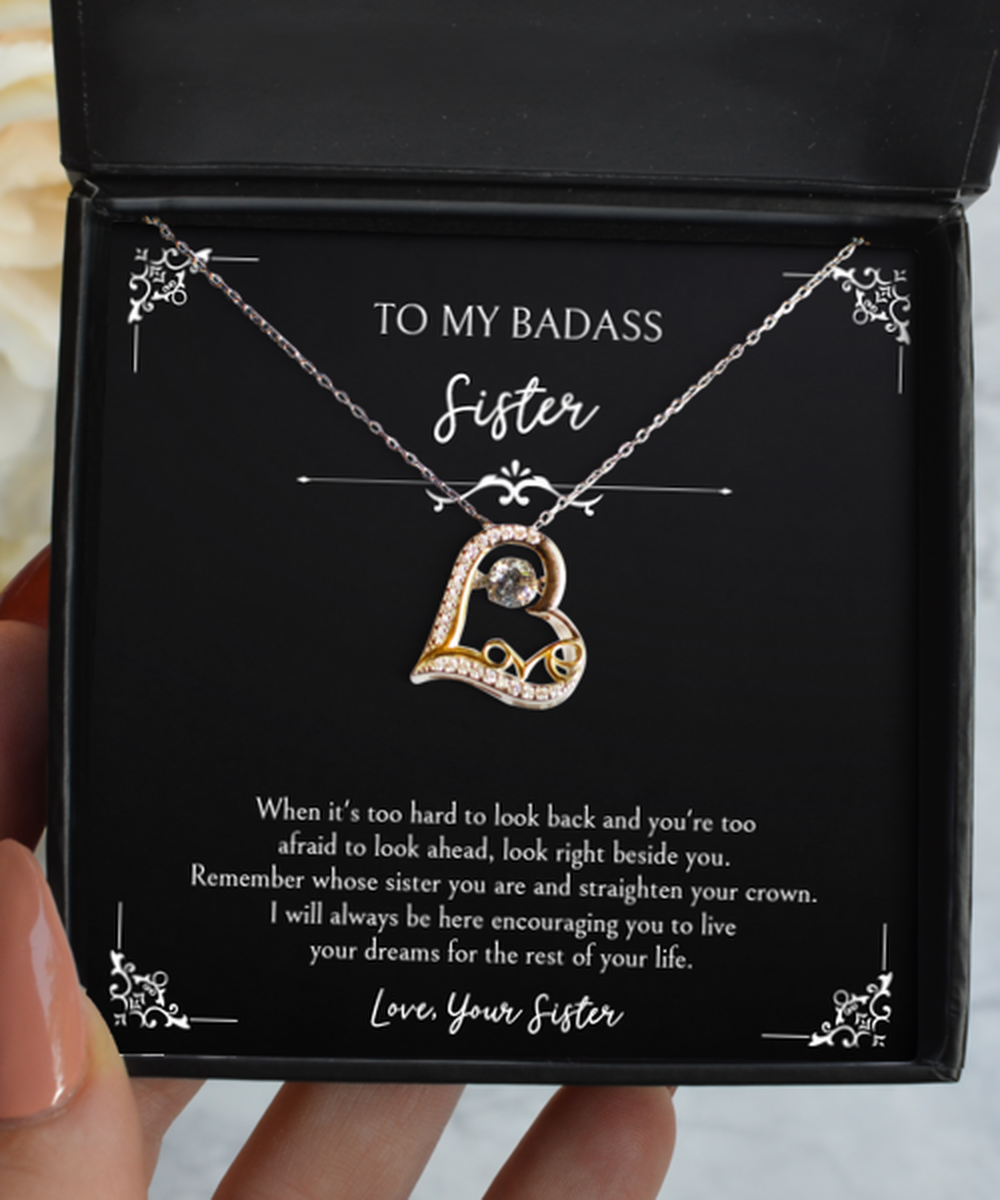 To My Badass Sister Gifts, Right Beside You, Love Dancing Necklace For Women, Birthday Jewelry Gifts From Sister
