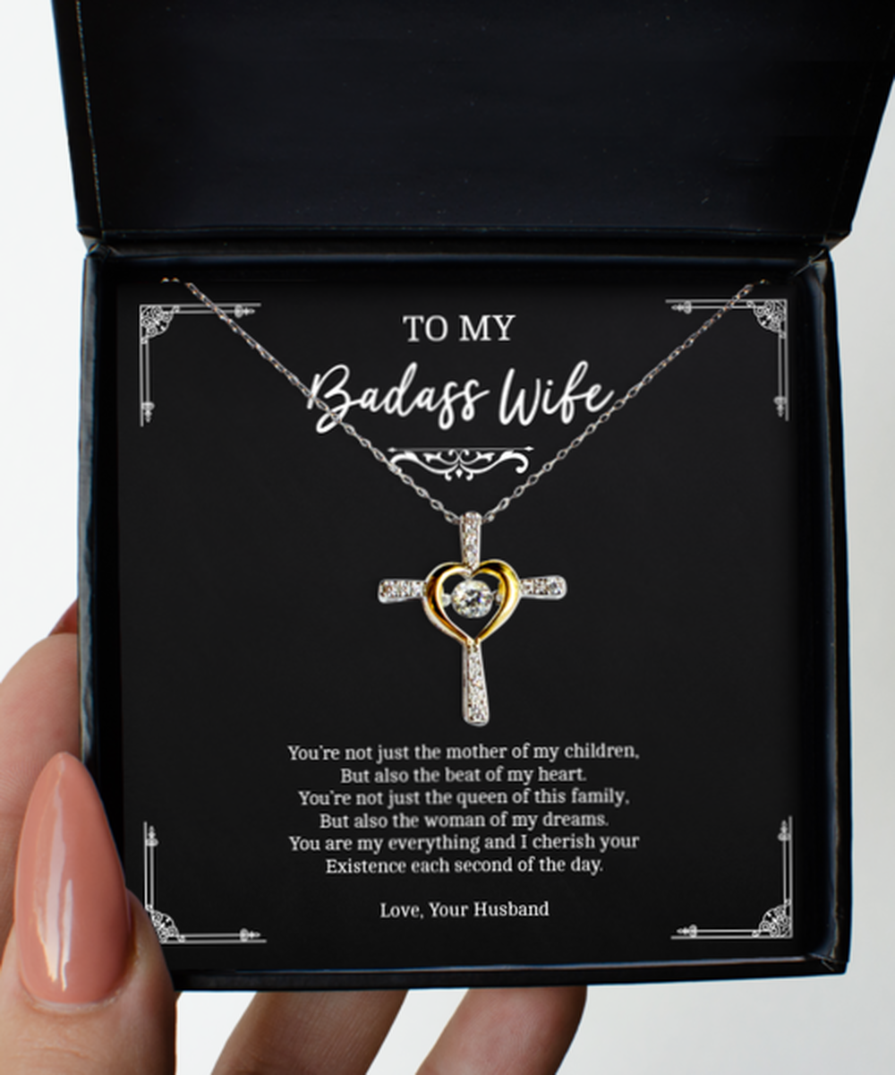 To My Badass Wife, Woman Of My Dreams, Cross Dancing Necklace For Women, Anniversary Birthday Valentines Day Gifts From Husband