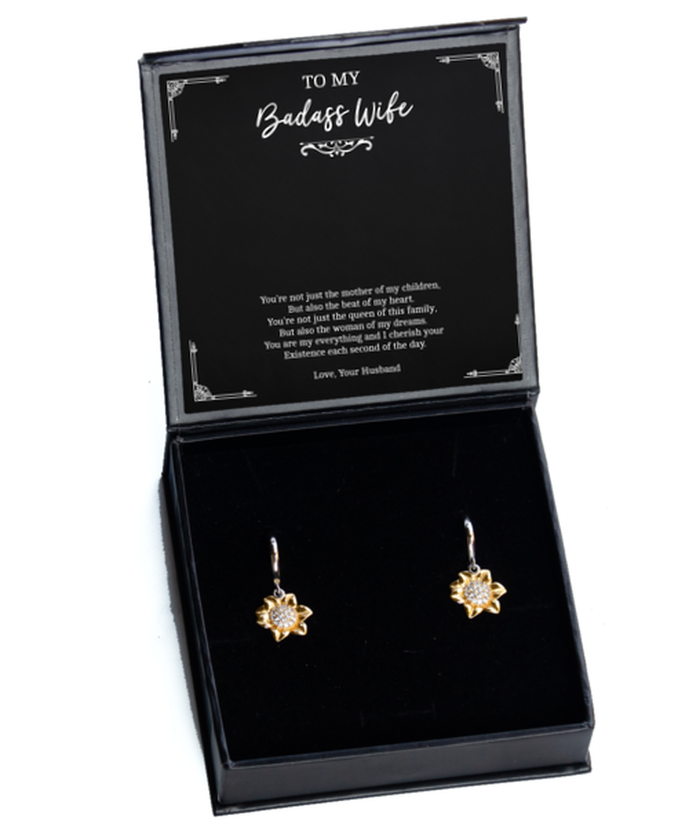To My Badass Wife, Woman Of My Dreams, Sunflower Earrings For Women, Anniversary Birthday Valentines Day Gifts From Husband