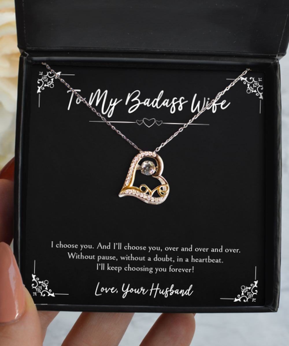To My Badass Wife, I Choose You, Love Dancing Necklace For Women, Anniversary Birthday Valentines Day Gifts From Husband